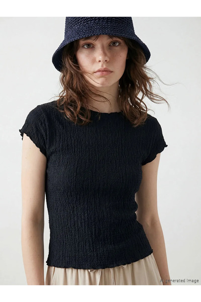 LC Waikiki XSIDE Μαύρη μπλούζα με βολάν και υφή