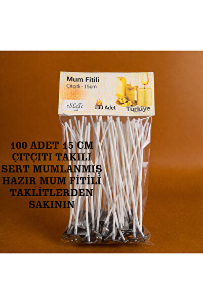 eSLeTc Mum Fitili 15cm 100 Adet Parafinli Hazır Sert Kopçalanmış Mum Fitili 1...