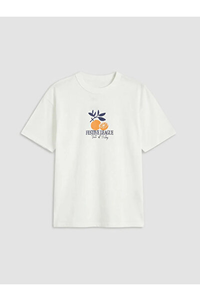LC Waikiki تي شيرت للأولاد مطبوع برقبة دائرية من LCW Kids Ecru