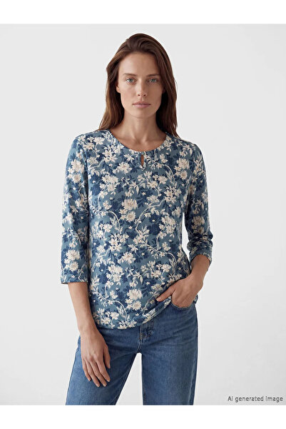 LC Waikiki Lcw Grace Blue Crew Neck Floral Blouse