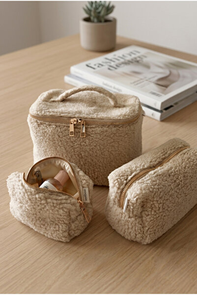 TEGA Teddy Fabric 3-Piece Makeup Bag Set Travel Cosmetic Organizer Women's Ca...