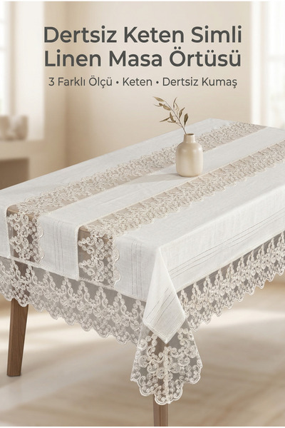 atak by atak home collection Τραπεζομάντηλο από γαλλικό λινό γκιπούρ με δαντέ...