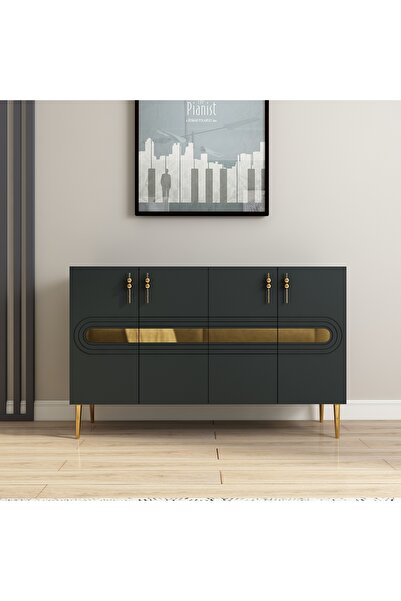 morepp Karsu 120 cm Konsol, Tv Ünitesi, Çok Amaçlı Dolap Antrasit-Altın