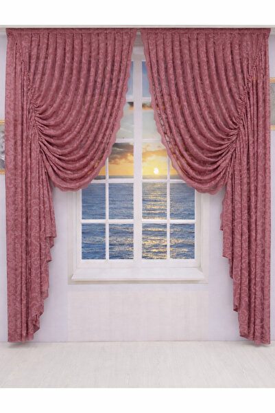 Art Perde Drawstring 2-Wing Tulle Background Curtain Dried Rose