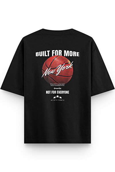 Overoz Basketball New York Back Printed Semi Oversize Black Tshirt 1420