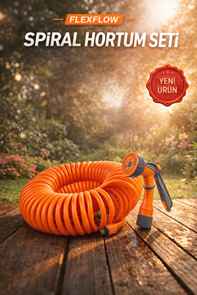 MONİQUE FlexFlow Spiral Garden Hose 10M – 7 Fonksiyonlu Tabanca & Compact Des...