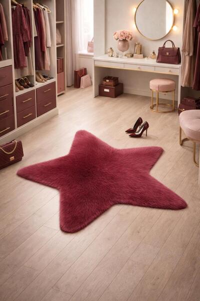 SAYMİNE KUZU PELUŞ YILDIZ ŞEKİLLİ İNCE ÇOCUK ODASI - YATAK ODASI - SALON HALI...