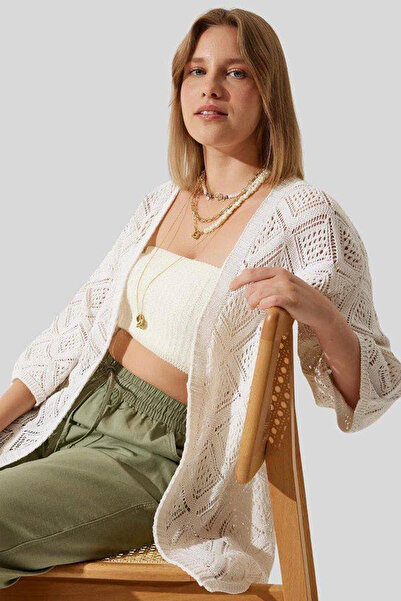Noa&Noa Γυναικεία Εκρού Διάτρητη Πλεκτή Ζακέτα – Χαλαρή Καλοκαιρινή Ζακέτα Κι...