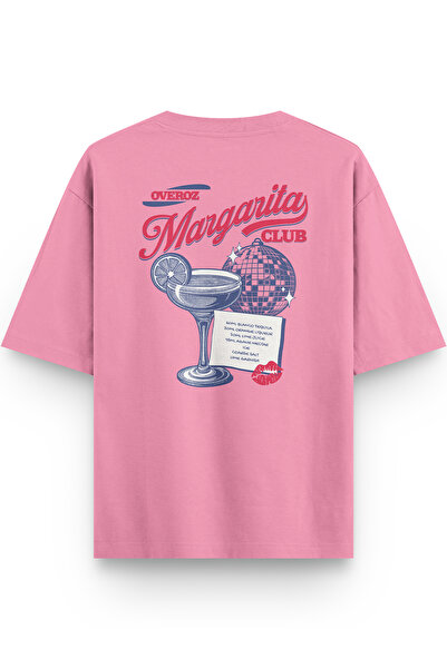 Overoz Barmen Margarita Back Printed Semi Oversize Pink Tshirt 1421