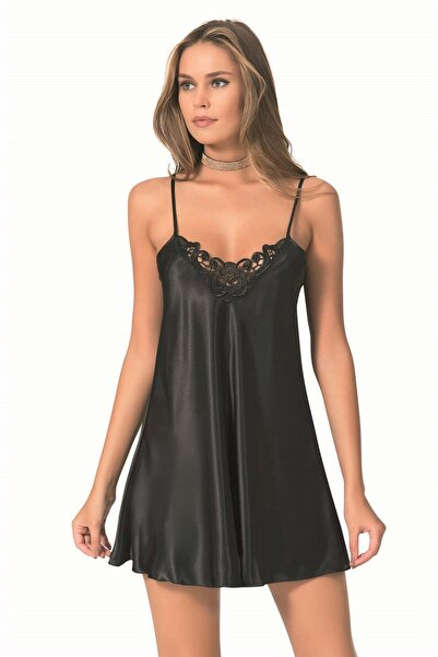 PRIMODA امرأة، سوداء، قصيرة، ثوب النوم من الساتان