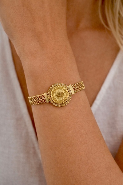 liore dünyası Women's Gold Color Steel Medallion Chain Bracelet