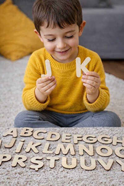 Bigibigi Ahşap Harf Seti 4-5cm Eğitici ve dekoratif Montessori Eğitici Oyuncak Doğal Ahşap Harfler