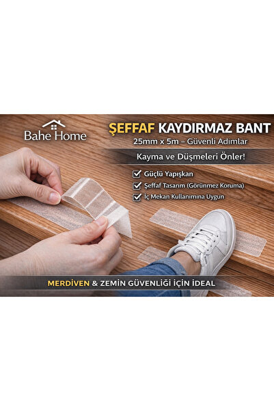 bahe home Şeffaf Kaydırmaz Bant 25mm x 5m Merdiven Zemin Güvenlik Bandı Güçlü...
