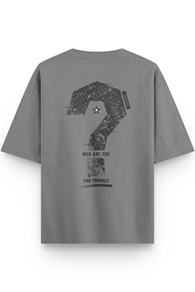 Overoz Question Mark Back Printed Semi Oversize Gray Tshirt 1422