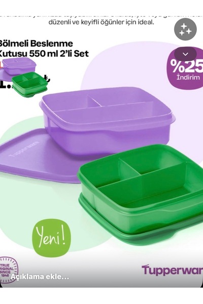 Tupperware Compartmentalized Nutrition 550 ml 2-Pack Colors as Shown in the I...
