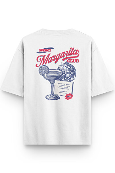 Overoz Barmen Margarita Back Printed Semi Oversize White Tshirt 1421