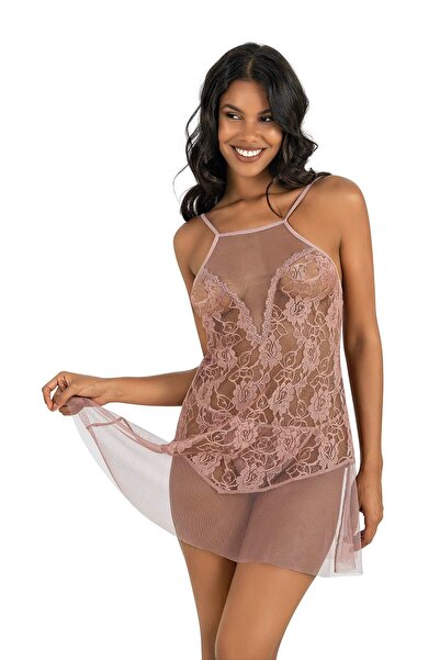 PRIMODA Women's, mink, short tulle nightgown