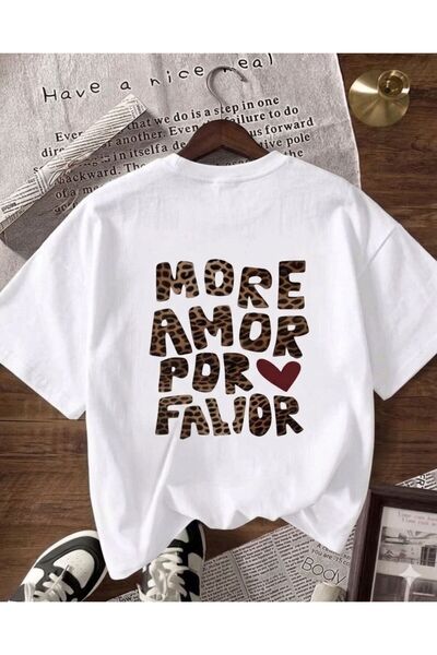 LELVANİ Γυναικείο μπλουζάκι με στάμπα λεοπάρ More Amor