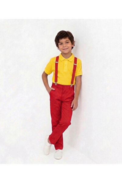 NACAR STORE Boy's Red Pants and Suspenders - Yellow Collared T-Shirt Set - Ap...