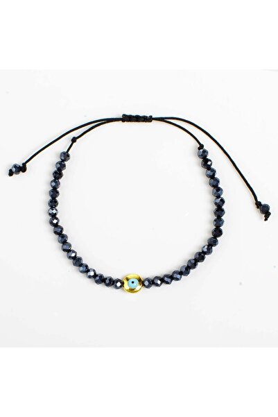 OEM Bratara cu Margele Negre & Ochi de Culoare Aurie