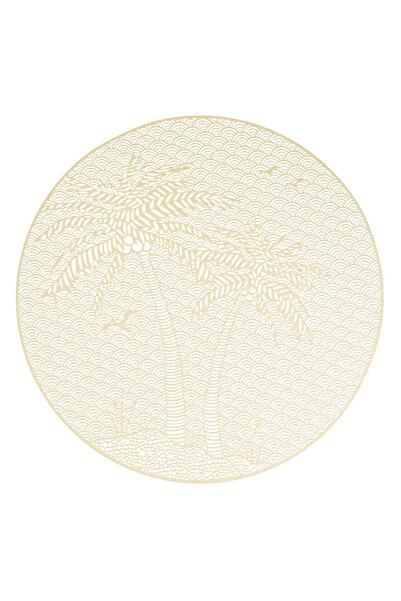 OEM Round Perforated Plate Holder Beige Palm Tree Pattern Ø38cm