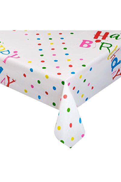 OEM Fata de Masa din Plastic de Petrecere Alba cu Buline Colorate Happy Birth...