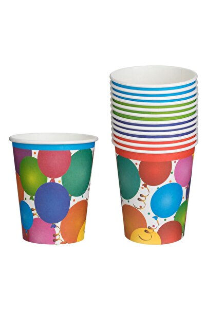 OEM Χάρτινα ποτήρια με πολύχρωμο σχέδιο πάρτι 240ml - 12 τεμάχια