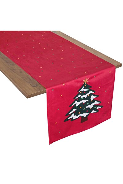 OEM Red Christmas Decorative Runner Decorated with Fir Tree 160x35cm