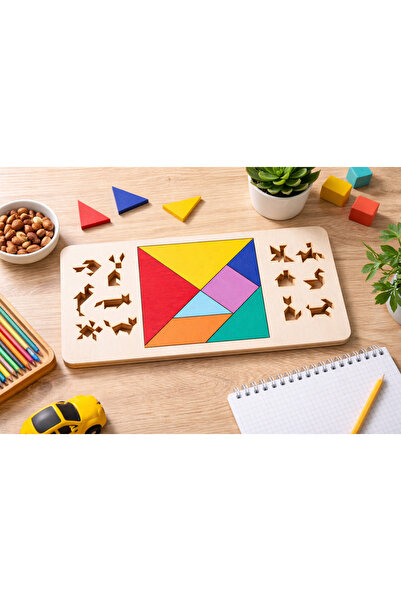 ÇAKRA لعبة ذكاء خشبية تانجرام مكونة من 7 قطع - لغز خشبي طبيعي