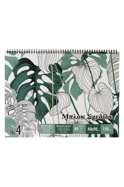 OEM Σπιράλ Μπλοκ Σχεδίασης Αρ. 4 με Εξώφυλλο Πράσινα Φύλλα 40x30εκ. - 30Φύλλα