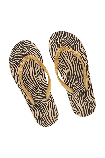 OEM Women's Zebra Pattern & Gold Strap Beach Slippers