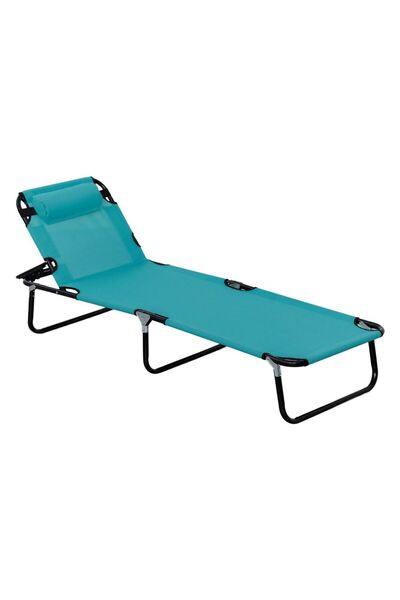 OEM Μαύρο Τυρκουάζ Πτυσσόμενη Ξαπλώστρα Παραλίας με Μαξιλάρι 190x60x30εκ.