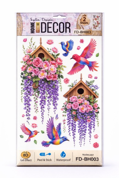 OEM Sticker Decorativ Perete 8D cu Casute pentru Pasari, Flori si Pasari Colo...