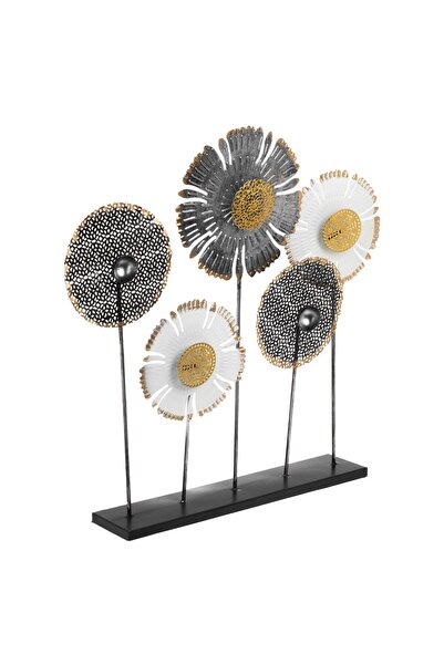OEM Decoratiune Metalica cu Cercuri Flori Negre Albe Aurii 51x50cm
