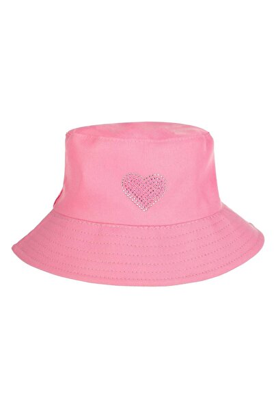 OEM Palarie de Tip ”Bucket” Roz cu Inima cu Stras Argintiu Roz pentru Copii
