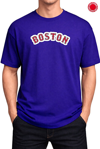 vbs vibes Red Boston Printed Saks Blue Oversized T-Shirt - 100% Cotton