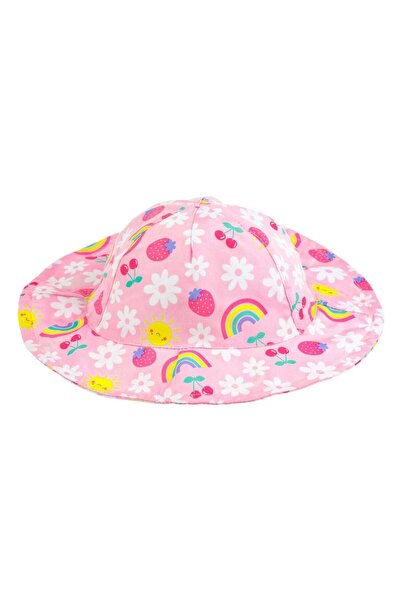 OEM Palarie deTip ”Bucket” Roz cu Fructe Colorate Curcubeu & Soare pentru Beb...