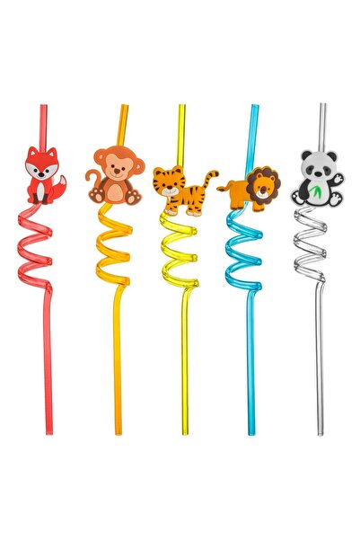OEM Reusable Spiral Plastic Straws Animals Ø6x270mm - 10pcs