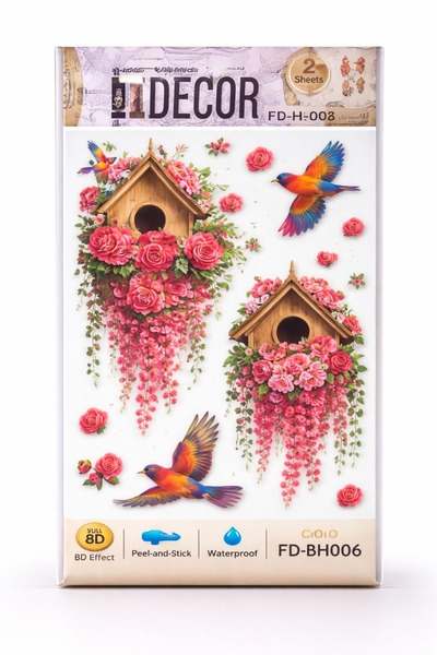 OEM 8D Decorative Wall Sticker with Birdhouses, Flowers and Colorful Birds, H...