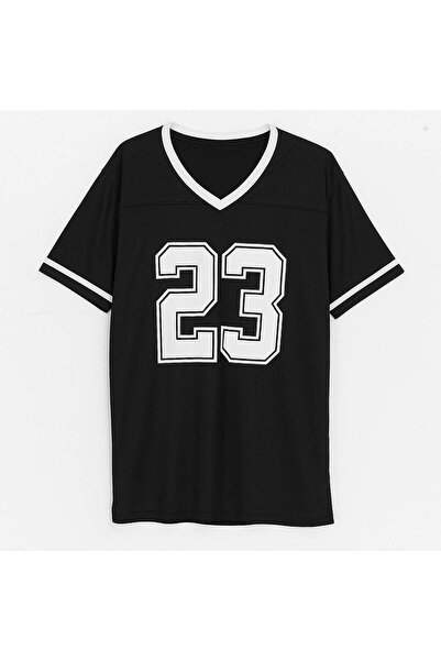 OEM Black Cotton Dress with White "23" Print & Short Sleeves for Women - One ...