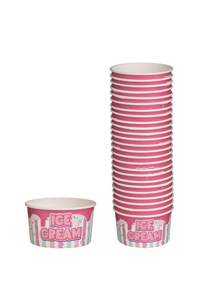 OEM Σετ ροζ χάρτινων κυπέλλων  "Ice Cream " για παγωτό 240ml - 25 τεμάχια