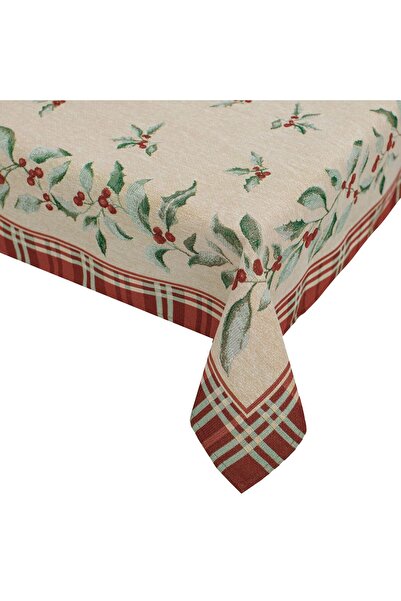 OEM Fata de Masa de Craciun Tapestry Ecru Gri & Margine in Carouri 180x140cm