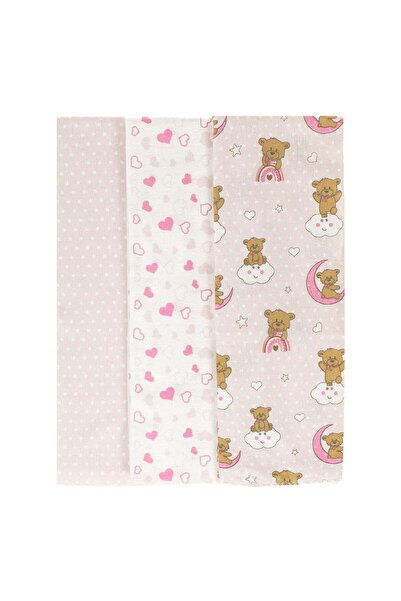 OEM Set Cearceafuri Finet Roz Alb Model Ursulet Inimi Buline 80x80cm - 3buc