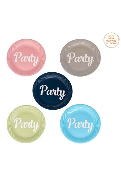 OEM Σετ 5 χάρτινων πιάτων σε διάφορα χρώματα "Party" Ø18εκ. - 50 τεμάχια