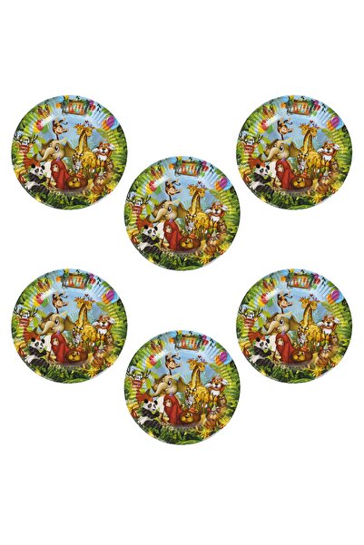 OEM Cardboard Party Plates with Jungle Animals Pattern "Happy Birthday" Ø23cm...