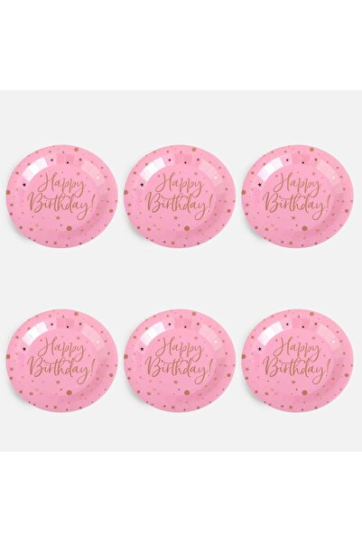 OEM Happy Birthday Pink Paper Party Plates 23 centimeters - 6pcs