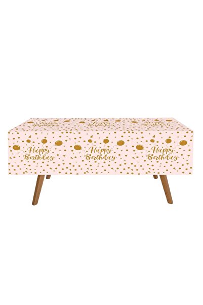 OEM Pink Plastic Party Tablecloth Golden Balloons Happy Birtday 180x120cm