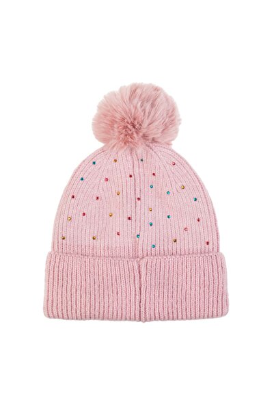 OEM Caciula Roz cu Pompon & Strass Colorat pentru Copii