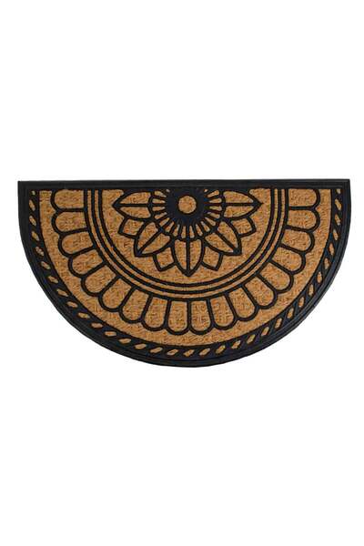 OEM Ημικυκλικό Χαλάκι Εισόδου Καφέ Μαύρο Λουλούδι 70x40εκ.