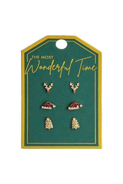 OEM Χρυσόχρωμα Χριστουγεννιάτικα Σκουλαρίκια με Τάρανδο, Χριστουγεννιάτικο Κα...